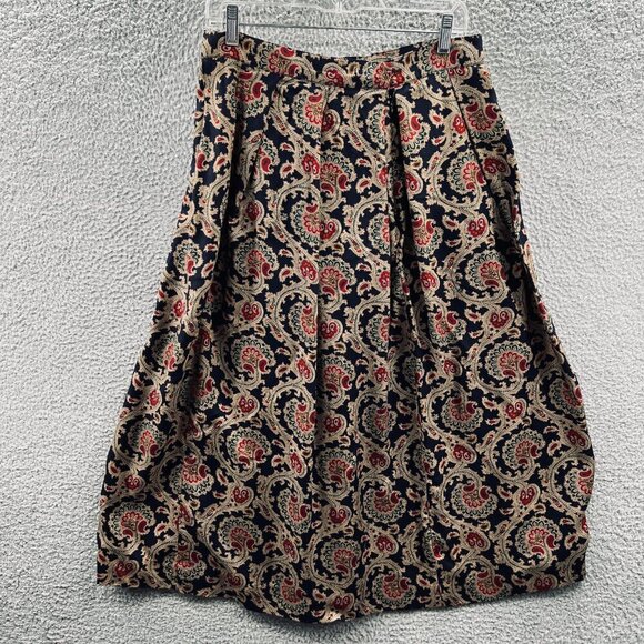 Talbots Womens Pleated Skirt 12 Black Brown Paisley Print Zip‎ Back Vintage USA - Picture 2 of 8